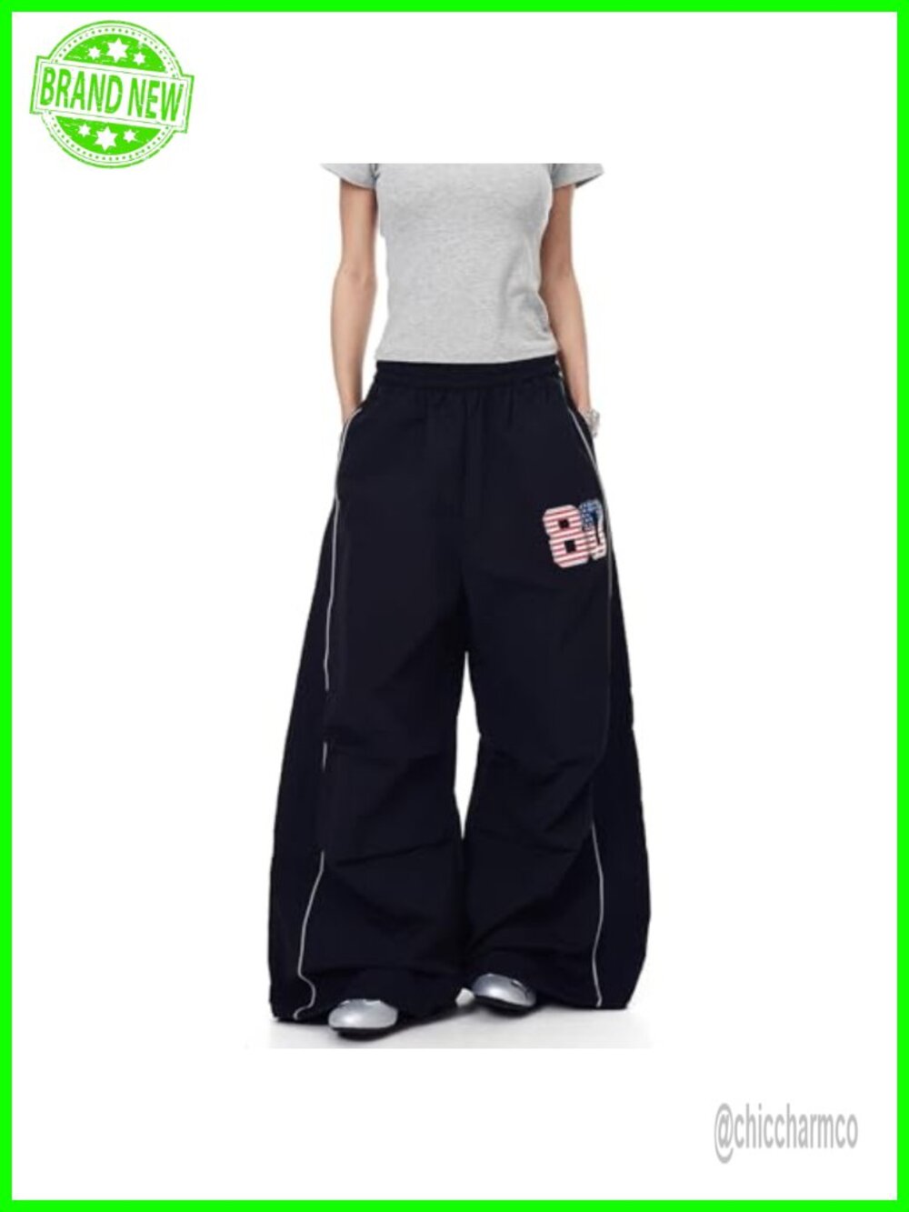 Y2K Baggy Wide Leg Cargo Parachute Pants Reflective Streetwear